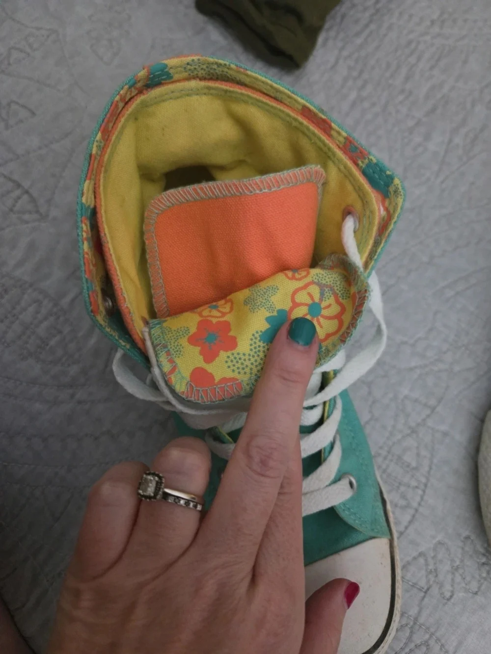 Converse Kids High-Top Sneakers in Teal with Floral Cuff